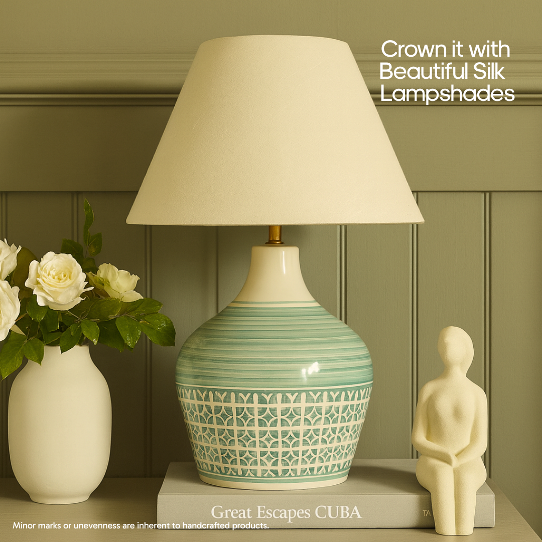 AARTIN EDEN TABLE LAMP IN CERAMIC WITH GLAZED GREEN PATTERN (BASE ONLY)