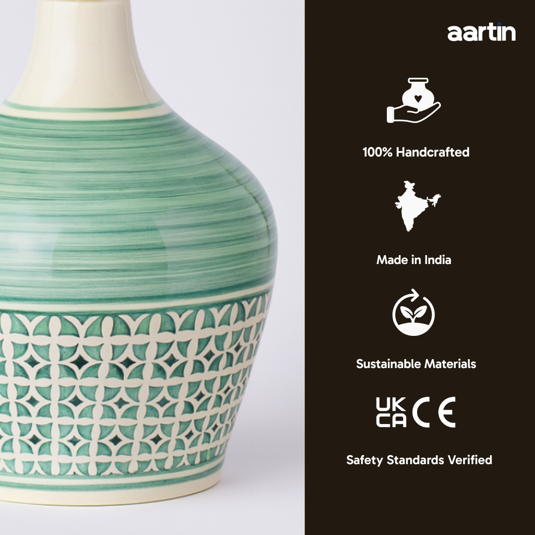 AARTIN EDEN TABLE LAMP IN CERAMIC WITH GLAZED GREEN PATTERN (BASE ONLY)