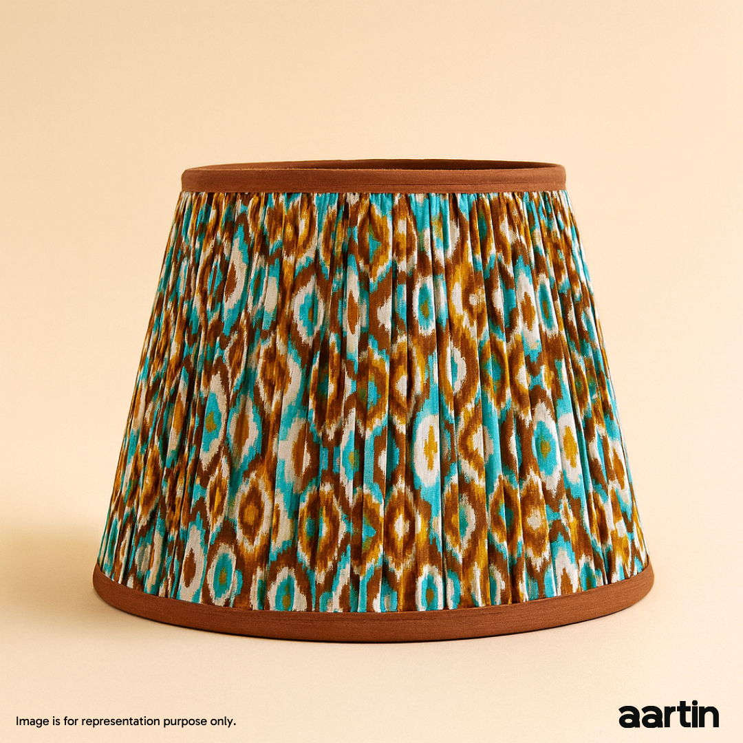 AARTIN 35 CM BROWN & BLUE IKAT STRAIGHT EMPIRE GATHERED LAMPSHADE IN COTTON