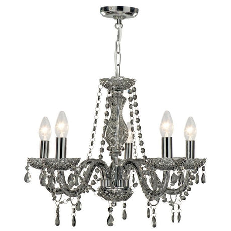 Searchlight Marie Therese Smoked Grey 5 Light Chandelier Glass Drops
