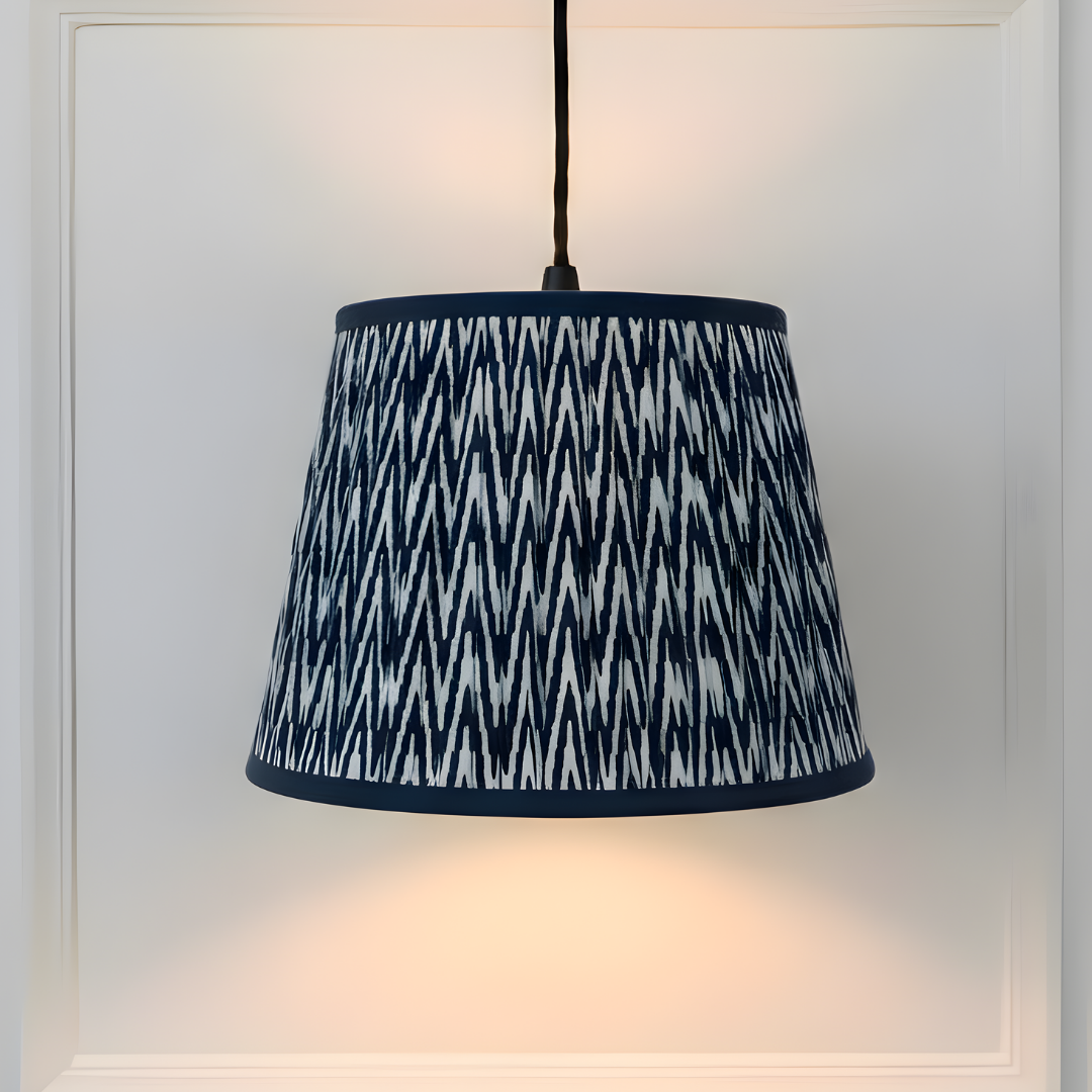 AARTIN 35 CM Blue Chevrons Gathered Cotton Lampshade -  Straight Empire ( Shade Only )