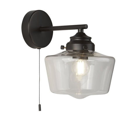 Searchlight 1Lt School House Wall Light , Black With Opal Glass