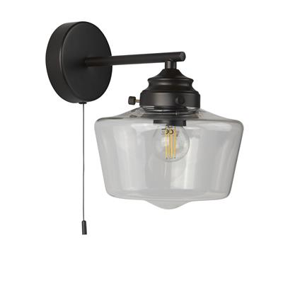 Searchlight 1Lt School House Wall Light | Black With Opal Glass - Comet Lighting