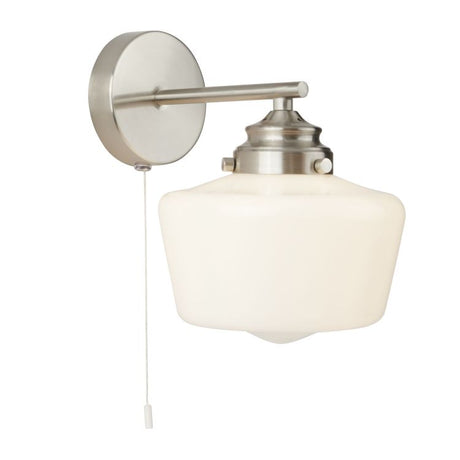 Searchlight 1Lt School House Wall Light , Satin Silver With Opal Glass