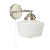 Searchlight 1Lt School House Wall Light | Satin Silver With Opal Glass