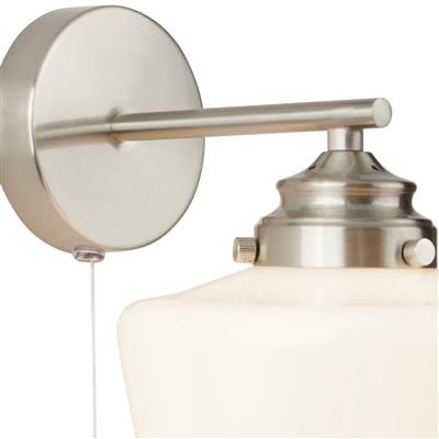 Searchlight 1Lt School House Wall Light | Satin Silver With Opal Glass