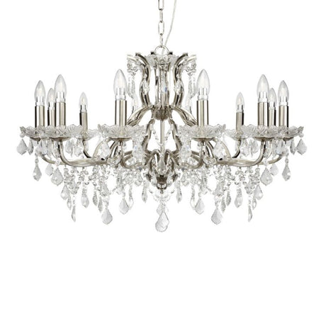 Searchlight 12 Light Chandelier Crystal Drops Silver
