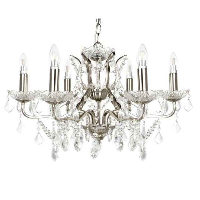 Searchlight 6 Light Chandelier Crystal Drops Silver