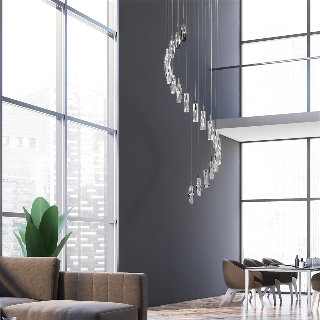 Sculptured Ice 20Lt Multi-Drop Pendant-Chrome, Clear Crystal