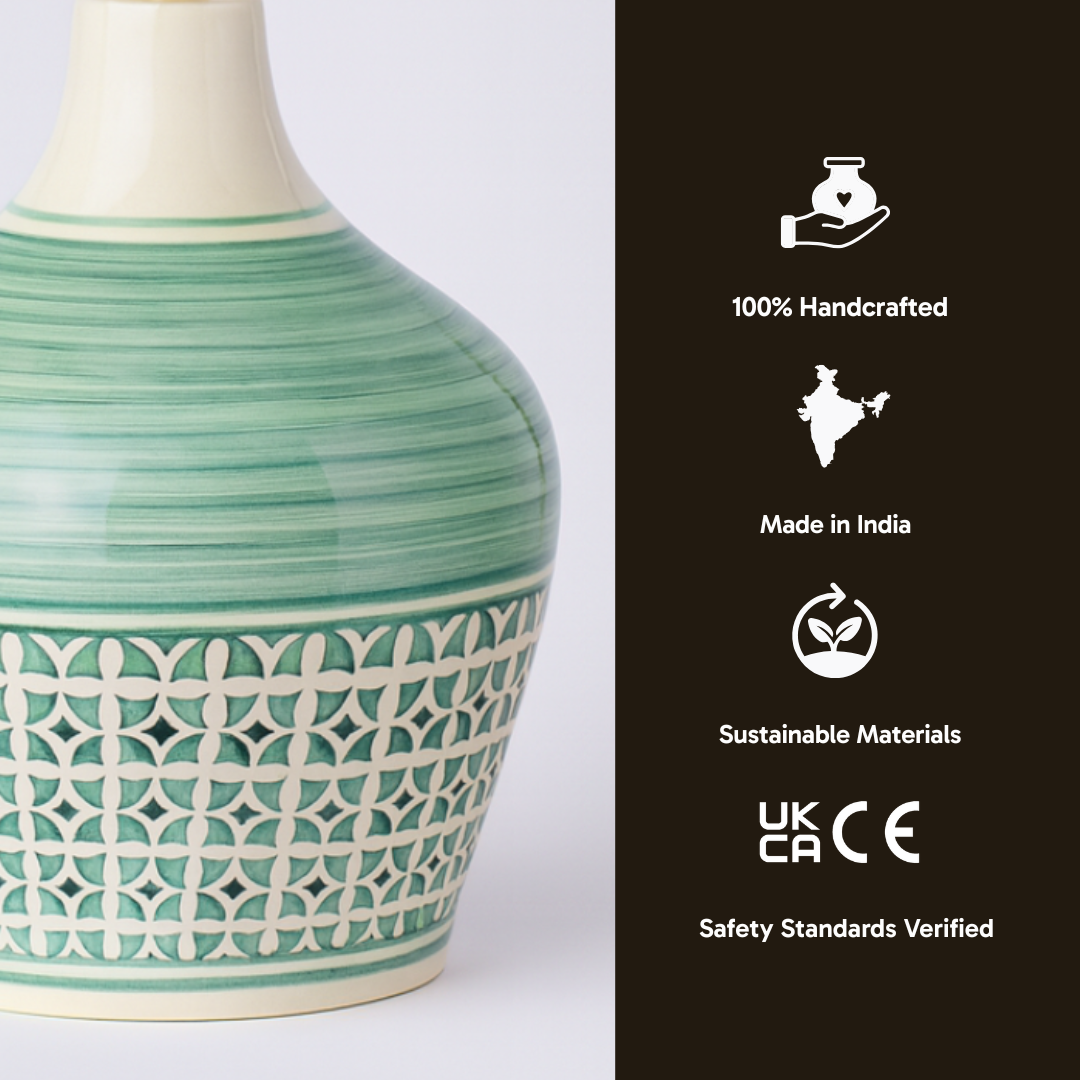 AARTIN EDEN TABLE LAMP IN CERAMIC WITH GLAZED GREEN PATTERN (BASE ONLY)