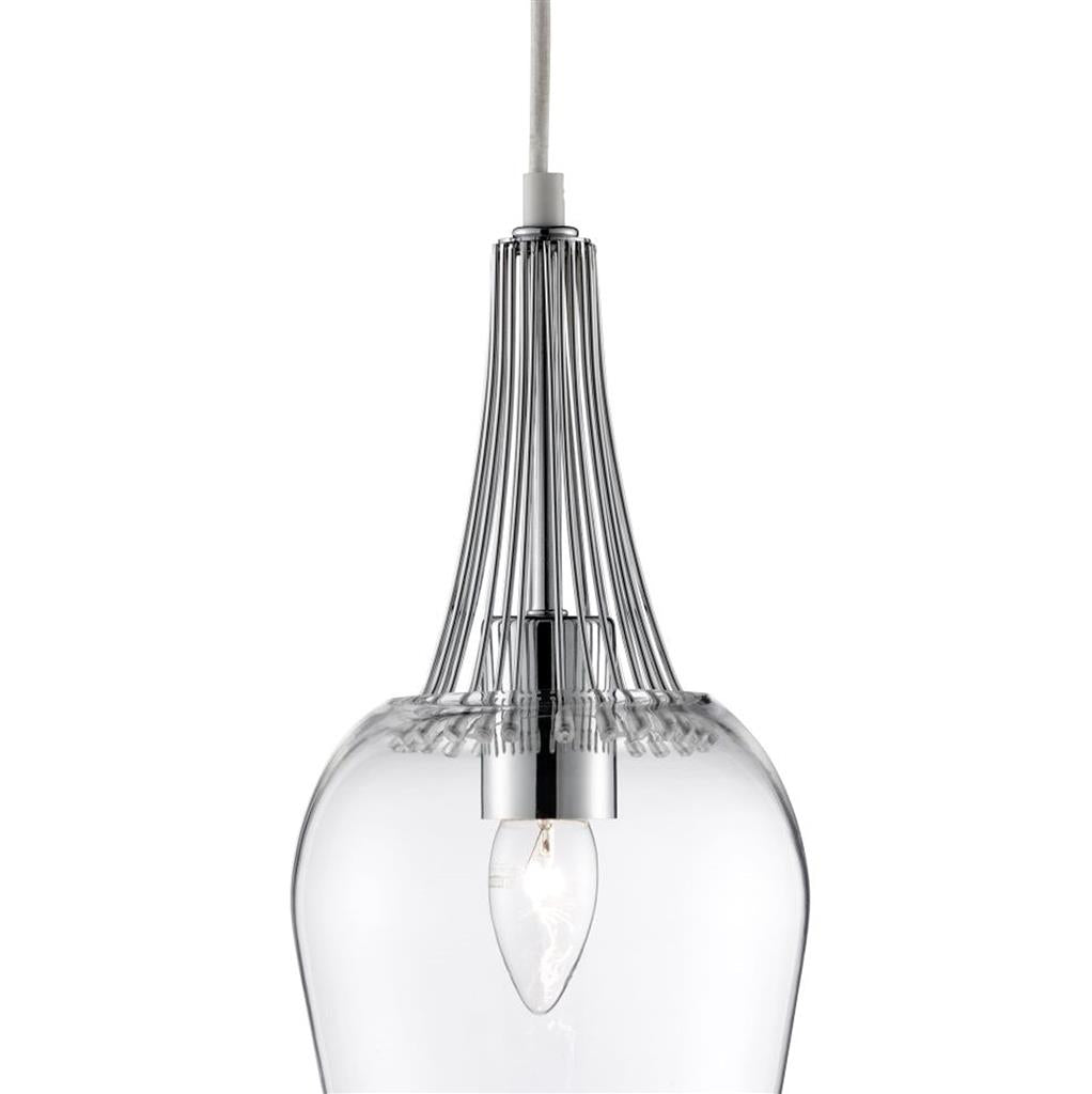 Searchlight Whisk Pendant Light Chrome Trim Glass Shade