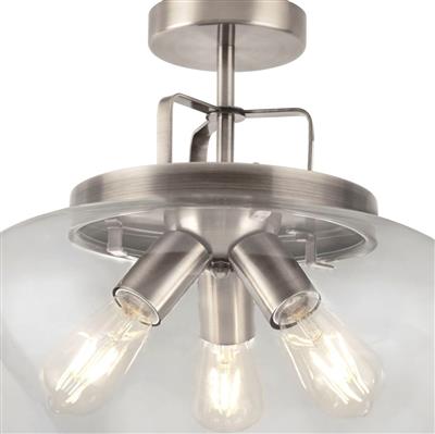 Searchlight Boule 3Lt Semi Flush| Satin Silver/Clear - Comet Lighting