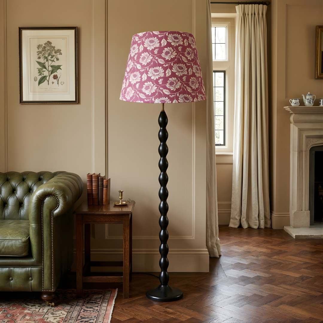AARTIN Ripple Wood Floor Lamp With Peony Petals Lampshade