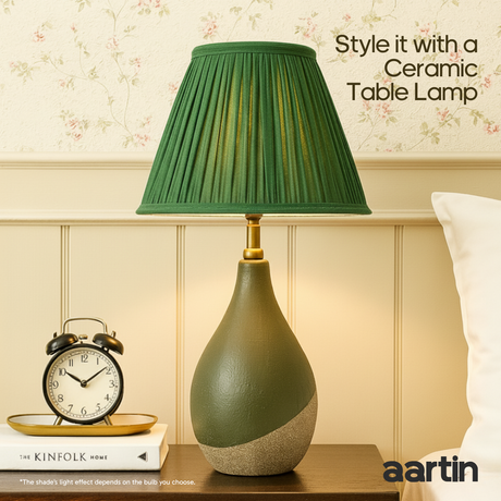 AARTIN EMPIRE GATHERED LAMPSHADE IN GREEN SILK