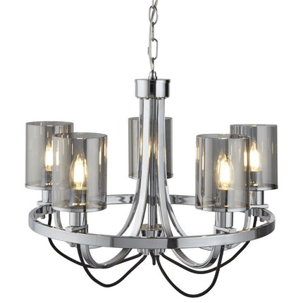 Searchlight 5 Light Ceiling Chrome Black Cable Glass Shades