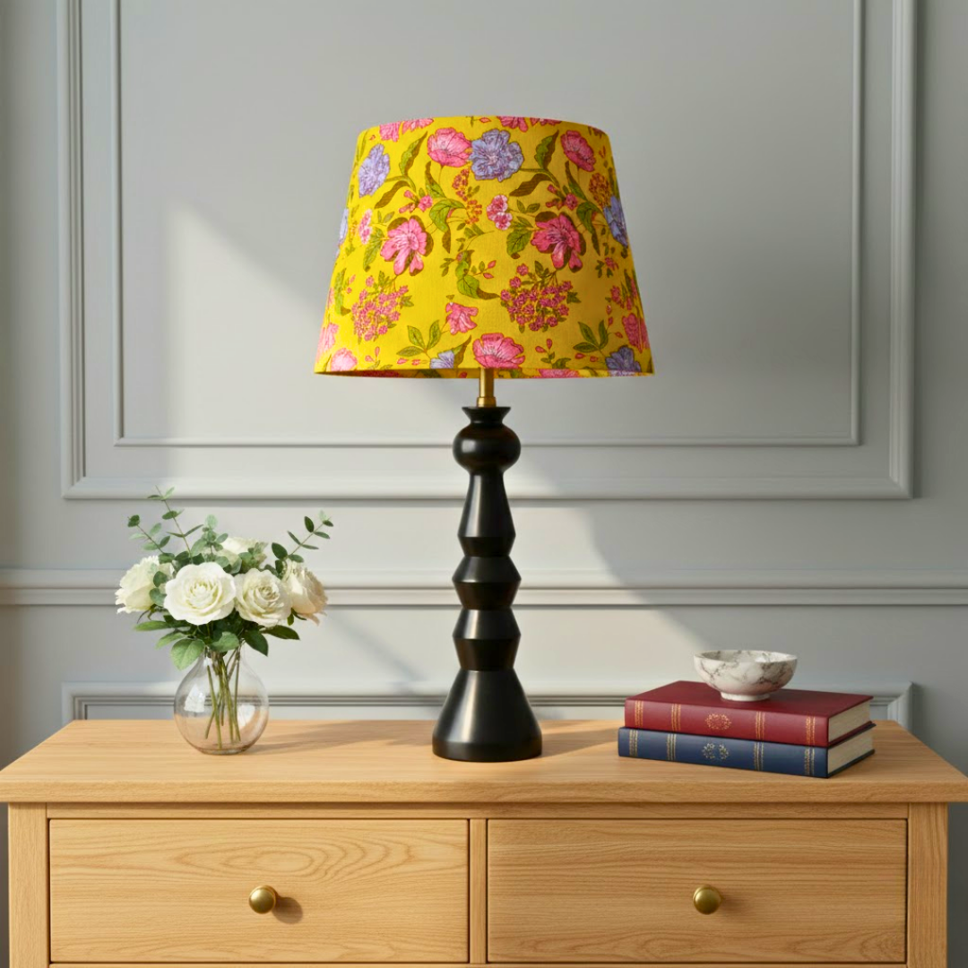AARTIN Fenix Wood Table Lamp With Citrus Bouquet Lampshade