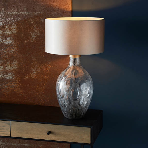 Welland Table Lamp (Base Only) Charcoal Artisan Glass & Matt Antique Brass Plate
