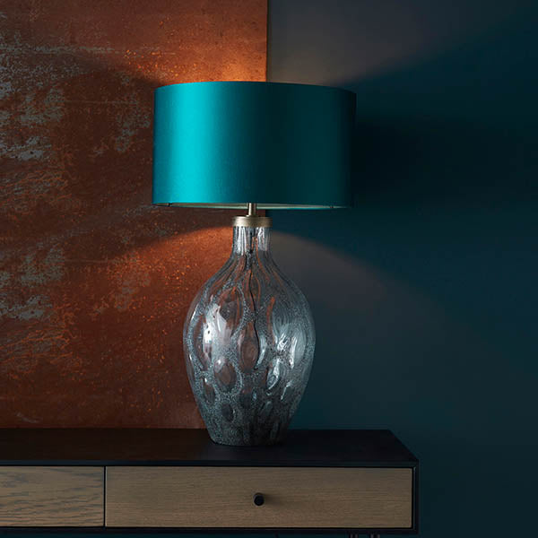Welland Table Lamp (Base Only) Charcoal Artisan Glass & Matt Antique Brass Plate