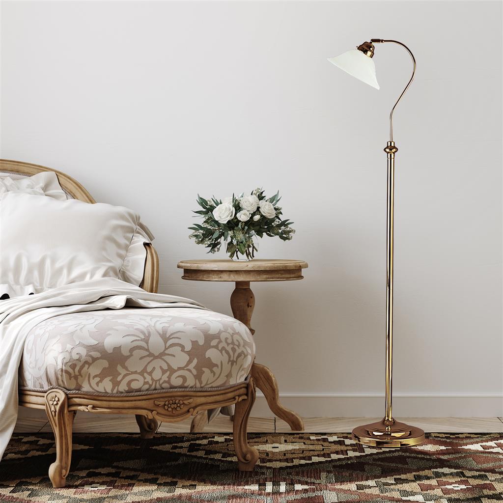 Adjustable  Floor Lamp - Antique Brass Metal & Scavo Glass - Comet Lighting