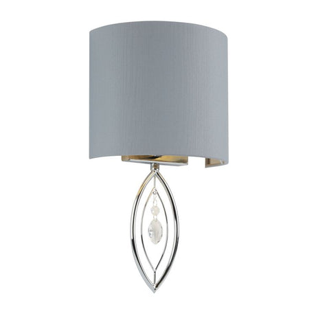Searchlight Crown Wall Light -Chrome With Grey Shade And Crystal Drop