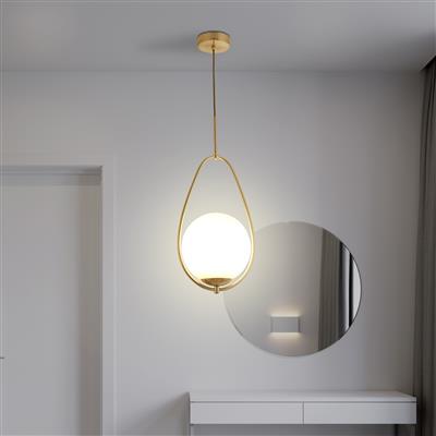 Searchlight Avalon 1Lt Ball Pendant| Gold With Opal Glass