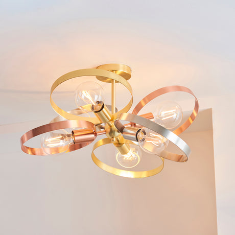 Hoop 6-Light Semi-Flush Ceiling Light Brushed Brass