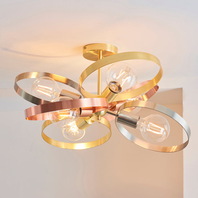 Hoop 6-Light Semi-Flush Ceiling Light Brushed Brass