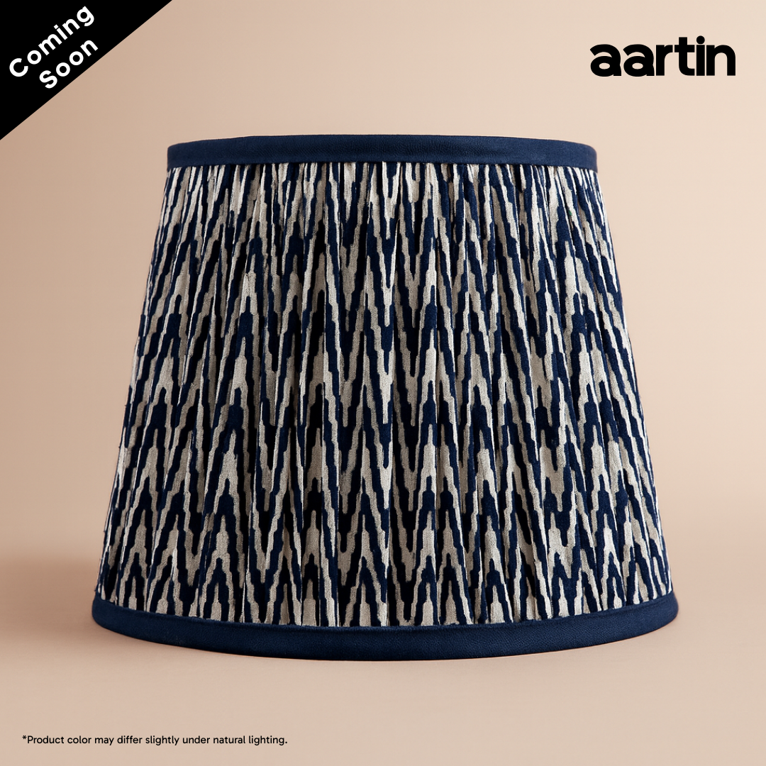 AARTIN 35 CM BLUE CHEVRONS STRAIGHT EMPIRE GATHERED LAMPSHADE IN COTTON