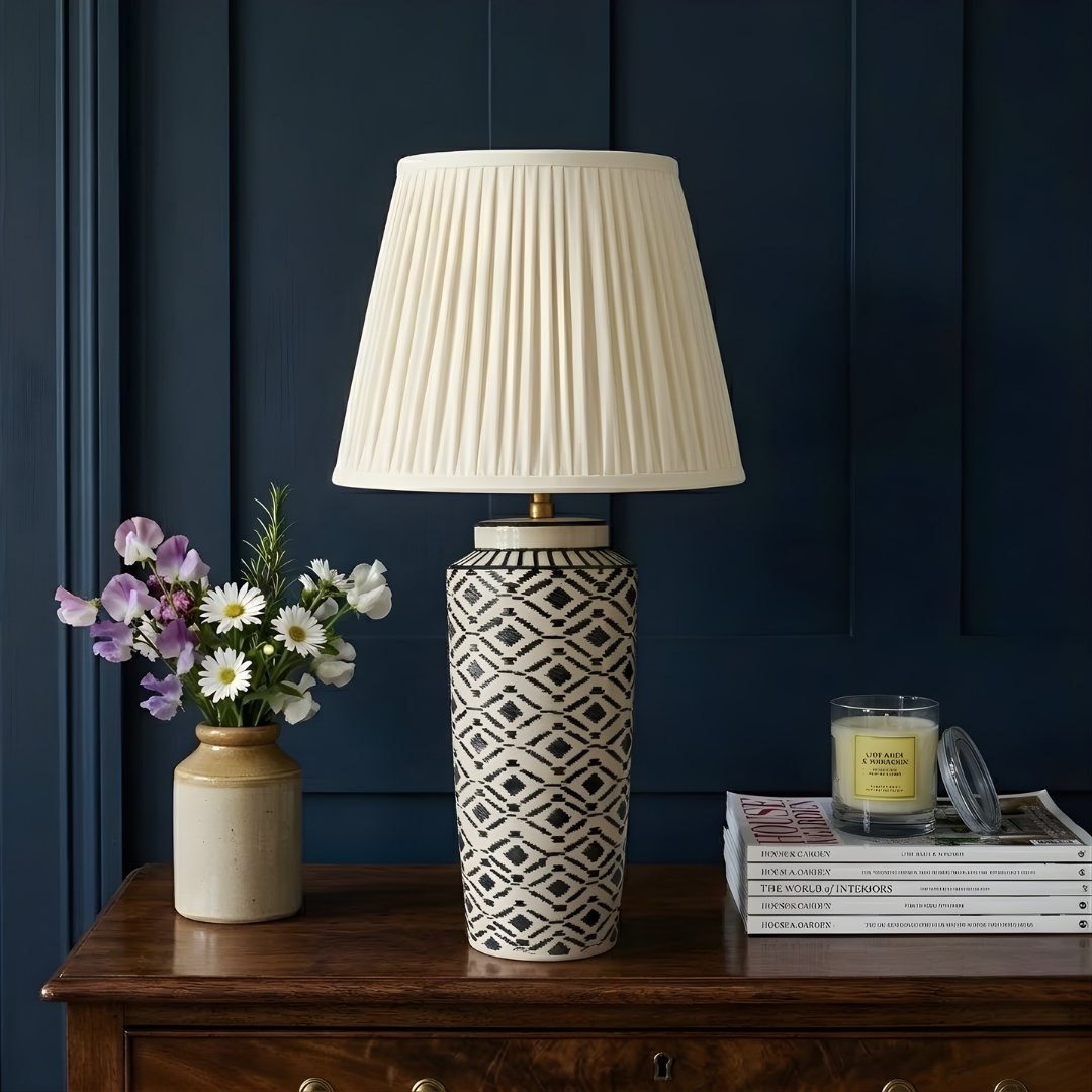 AARTIN Willow Ceramic Table Lamp with Ivory Silk Gathered Lampshade
