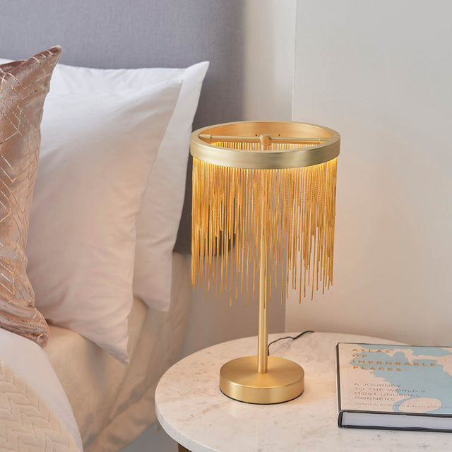 Zelma LED Table Lamp Satin Brass - Comet Lighting