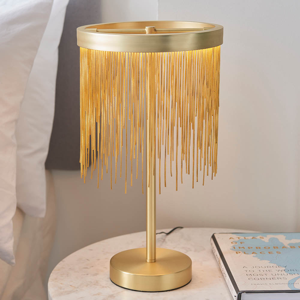 Zelma LED Table Lamp Satin Brass - Comet Lighting