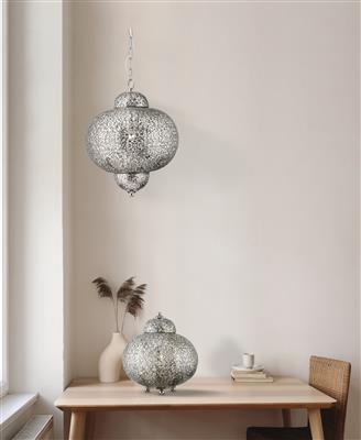 Searchlight Moroccan Shiny Nickel Pendant Patterned Finish - Comet Lighting