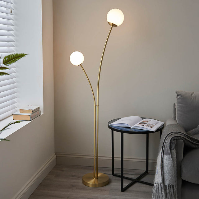 Bloom 2-Light Floor Lamp Satin Brass - Comet Lighting