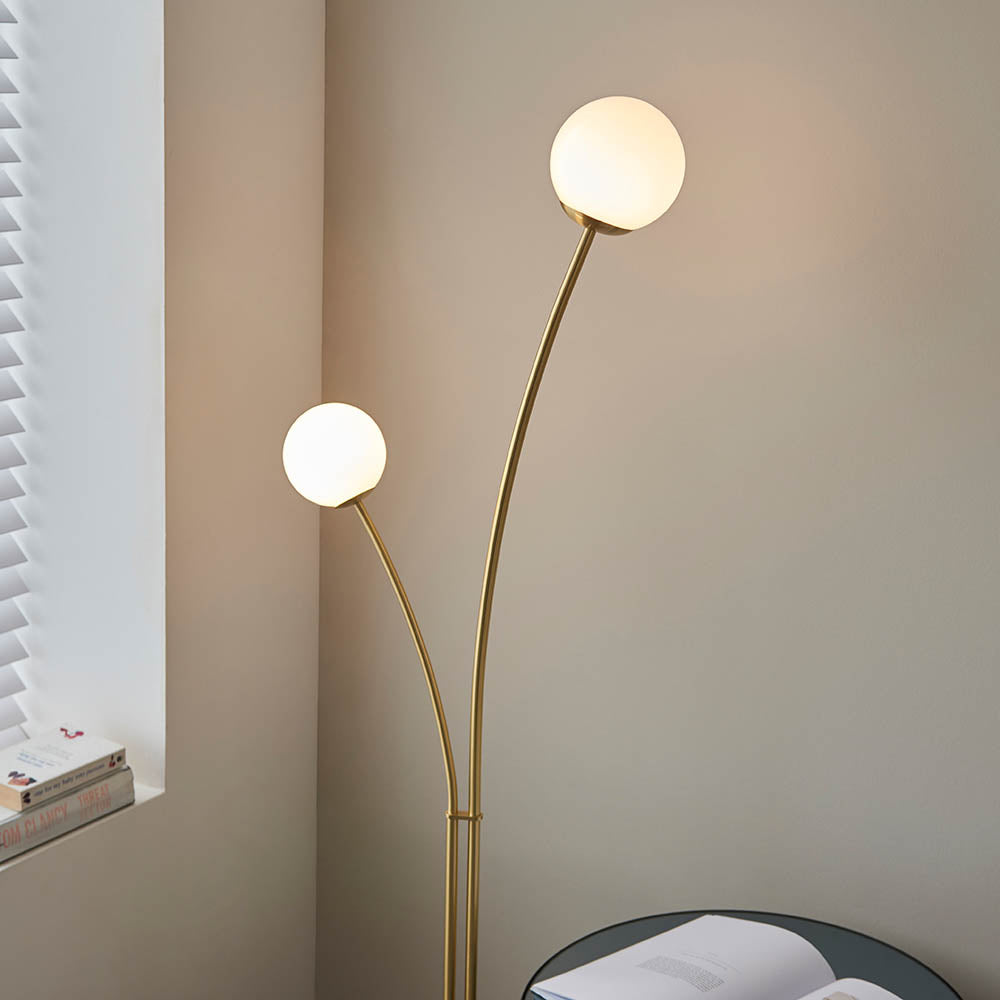 Bloom 2-Light Floor Lamp Satin Brass - Comet Lighting