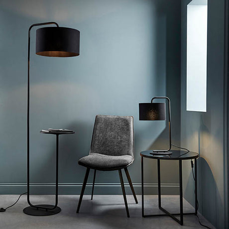 Landis Floor With Table Satin black paint & black fabric
