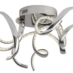 Hennock LED Twirl Arm Flush Ceiling Light Chrome/Crystal - Comet Lighting