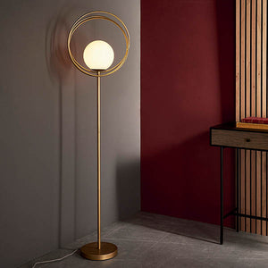 Hoopla Floor Lamp Brushed Gold Paint & Gloss Opal Glass