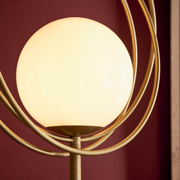 Hoopla Floor Lamp Brushed Gold Paint & Gloss Opal Glass