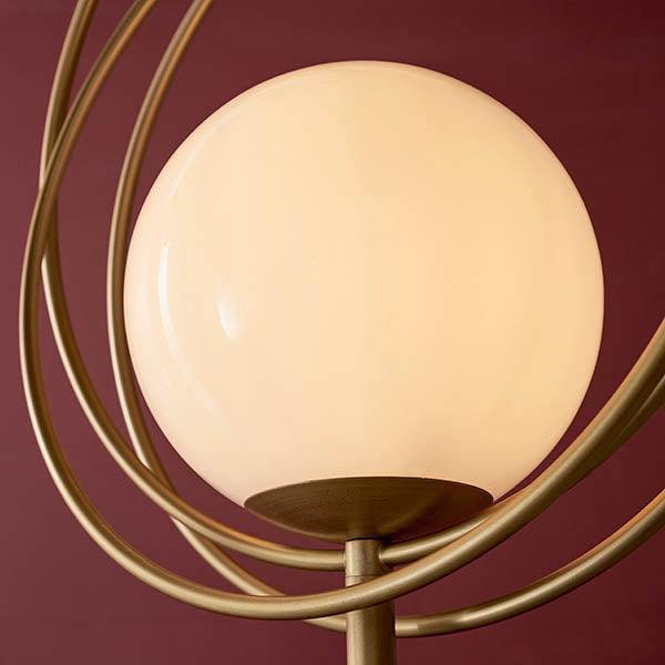 Hoopla Floor Lamp Brushed Gold Paint & Gloss Opal Glass