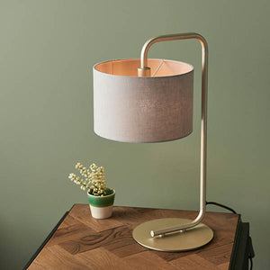 Rhone Table Lamp Satin Champagne Paint & Slate Grey Fabric