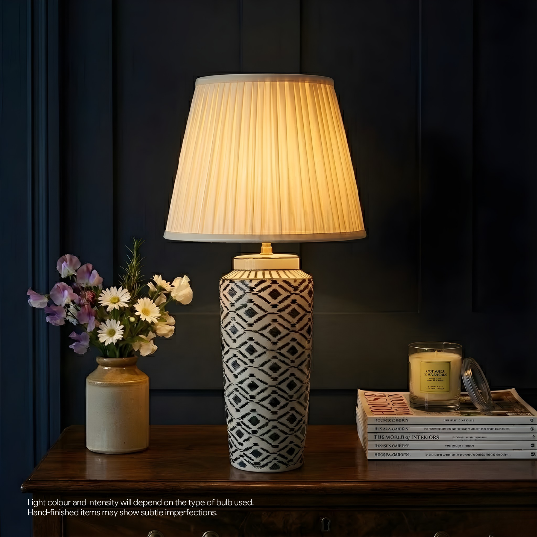 AARTIN Willow Ceramic Table Lamp with Ivory Silk Gathered Lampshade