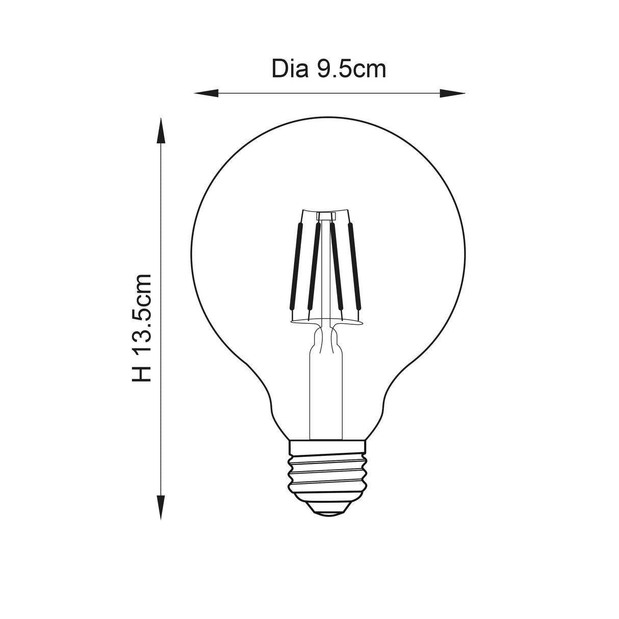 Endon E27 LED Filament 95mm Globe 6w 2700k 600lm Dimmable - Comet Lighting