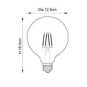 Endon E27 LED Filament 125mm Globe Amber 6w 2500k 550lm Dimmable - Comet Lighting