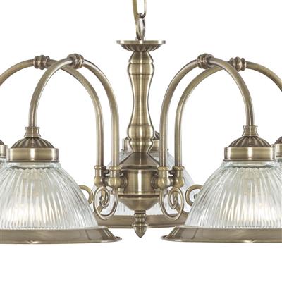 Searchlight American Diner Brass 5 Light Fitting Glass