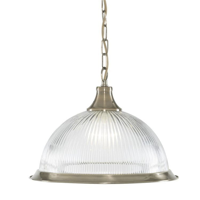 Searchlight American Diner Brass Pendant Ribbed Glass