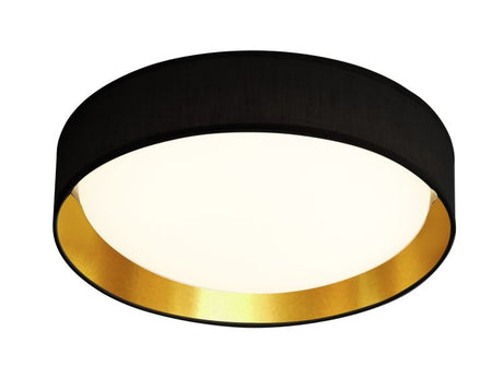 Searchlight 18 Watt 1 Light LED Flush Fitting, Acrylic Diffuser, Black Fabric Shade/Gold