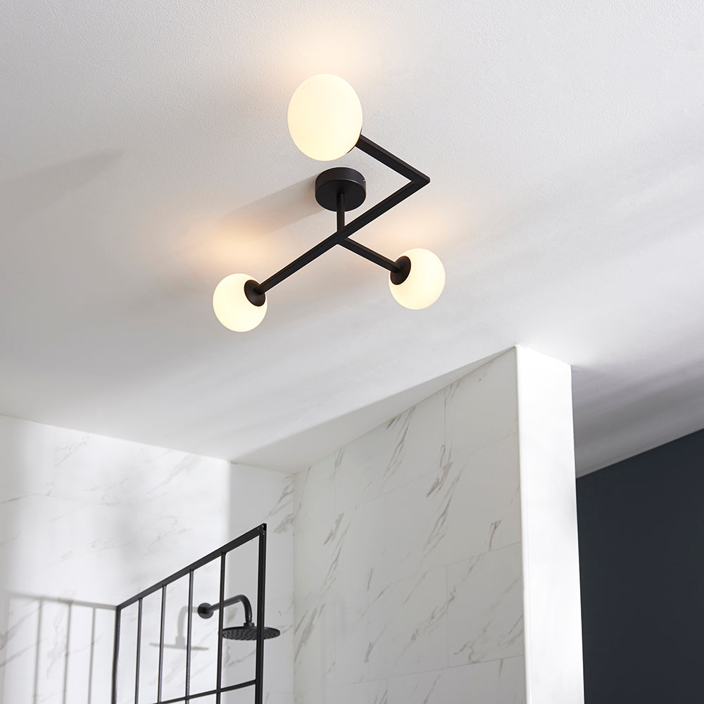 Spa 3lt semi flush Matt black & matt opal glass