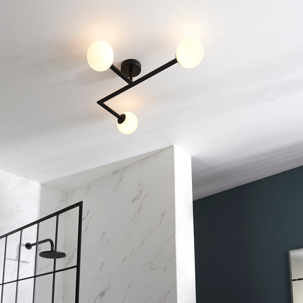 Spa 3lt semi flush Matt black & matt opal glass