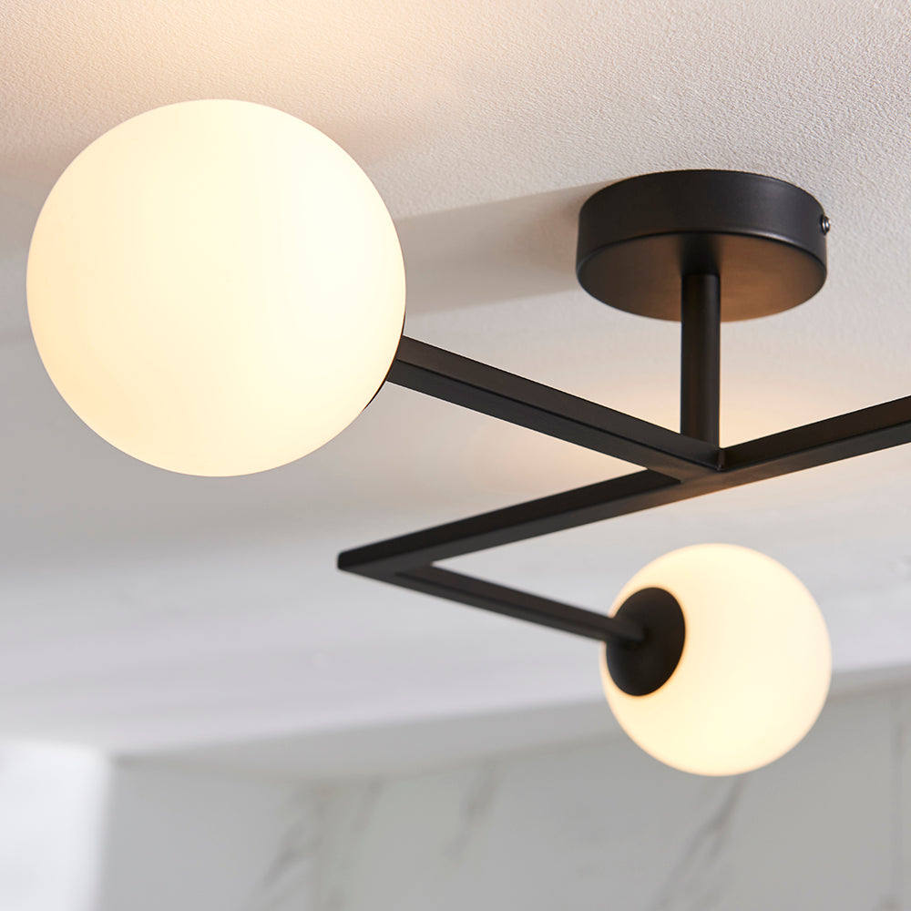 Spa 3lt semi flush Matt black & matt opal glass