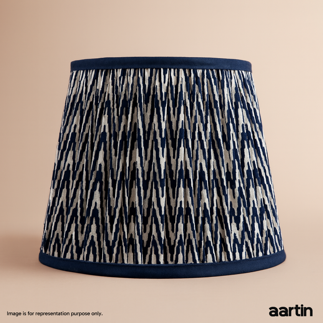AARTIN 35 CM BLUE CHEVRONS STRAIGHT EMPIRE GATHERED LAMPSHADE IN COTTON
